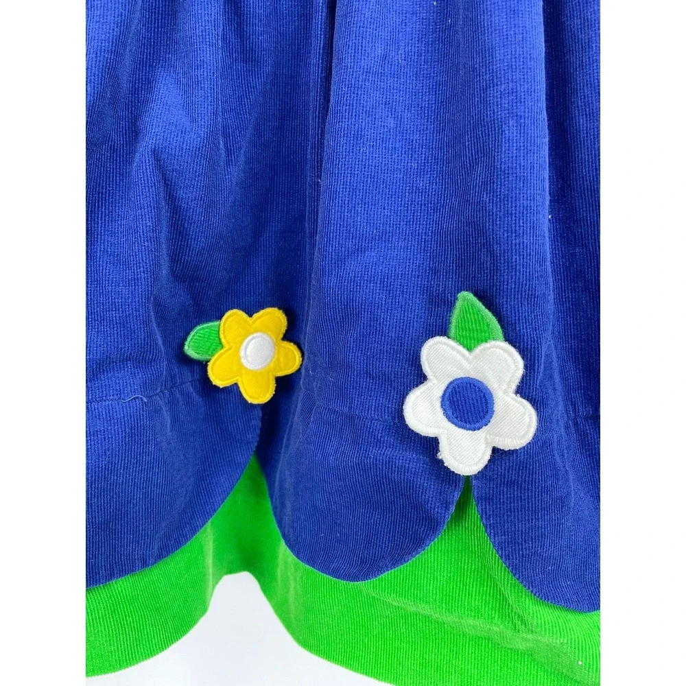 Florence Eiseman Girl 6 Blue Corduroy Jumper Dress Sleeveless Floral